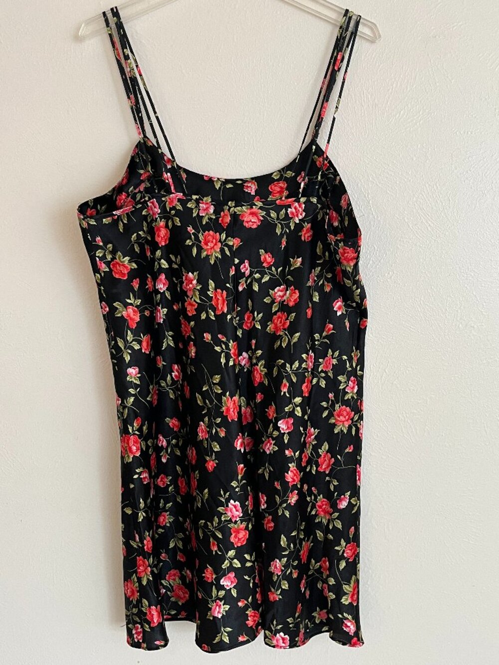 Intimate Moods Vintage Y2K Black Floral Rose Print Slip Dress Size XL